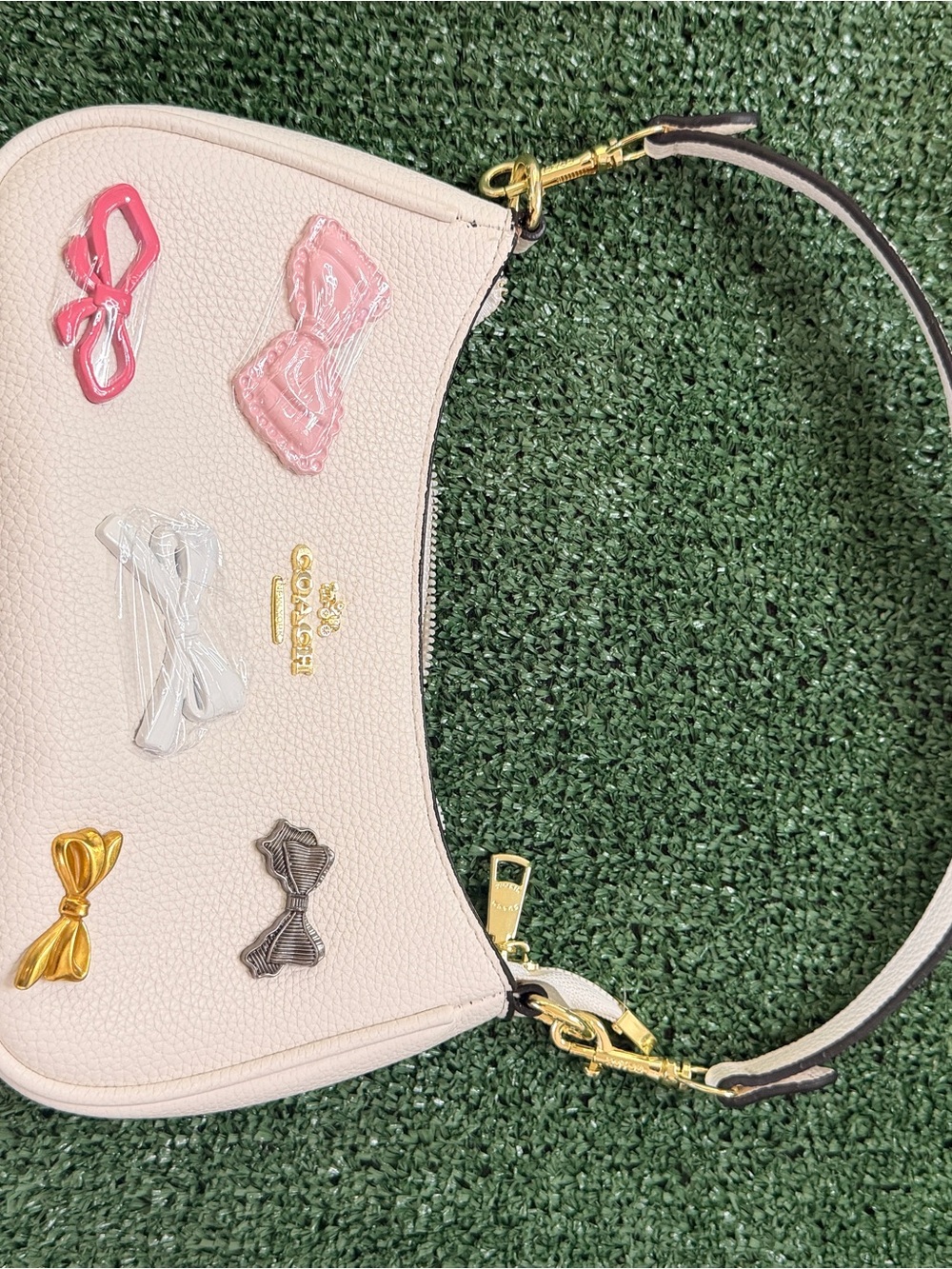 Coach Pink Bow Appliqué Leather Shoulder Bag